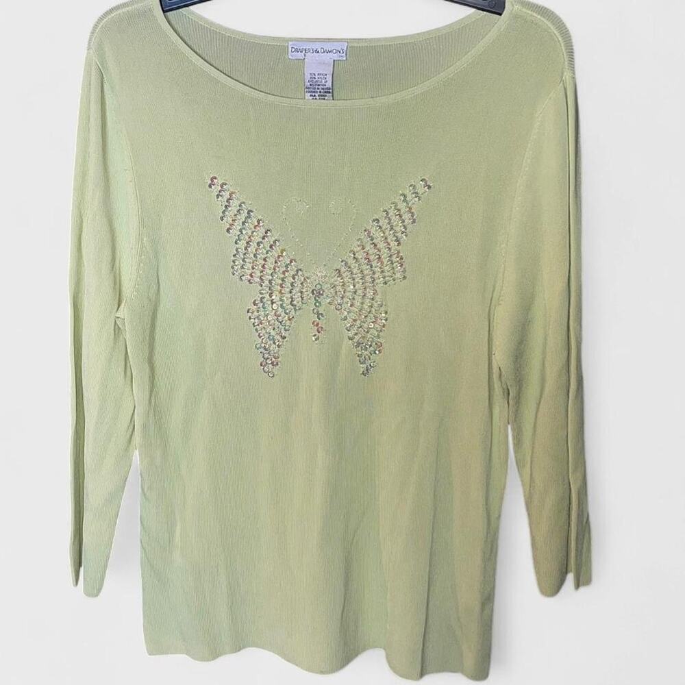 Draper’s & Damon’s Pale Green Butterfly Embellished Long Sleeve Top - Size M